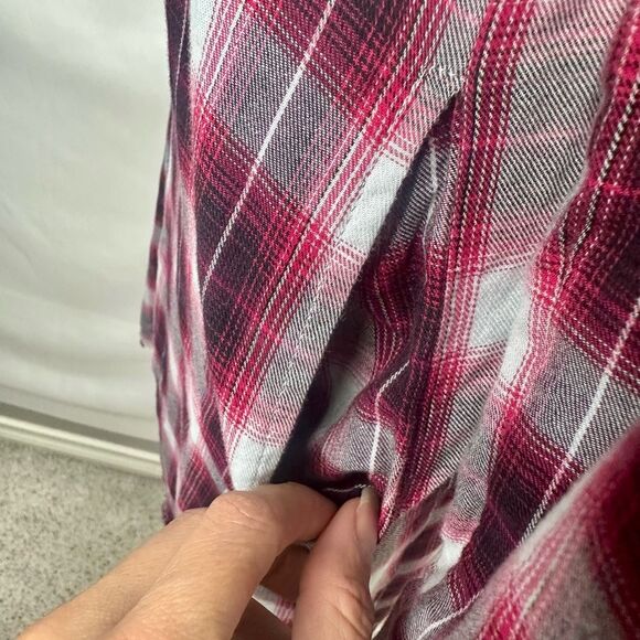 Democracy Long Sleeve Button Front Hi-Lo Plaid Western Shirt Dress Size S - Picture 8 of 15